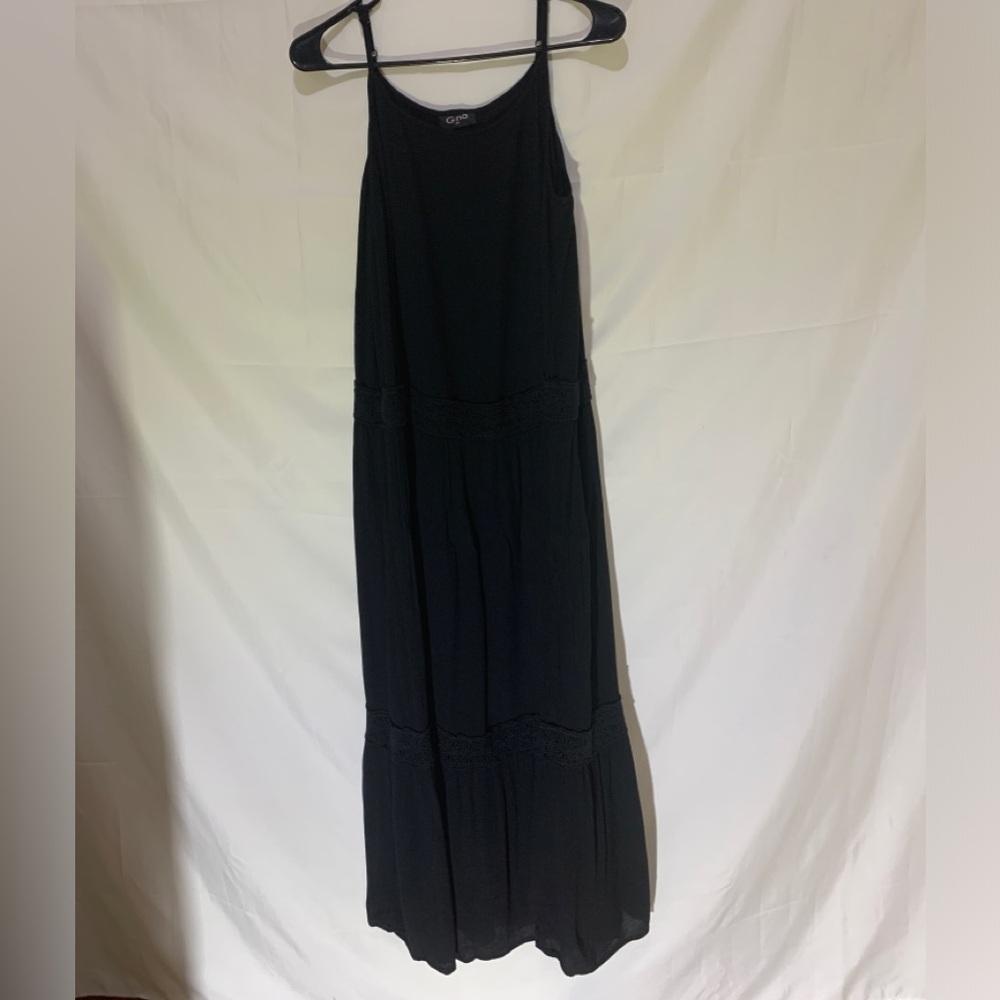GINA long black spaghetti strap dress size 44
